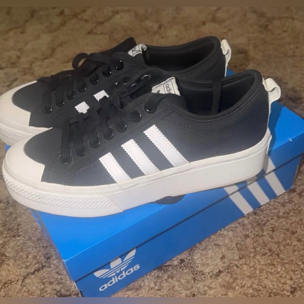 adidas Black and White Platform Low-Top Sneakers